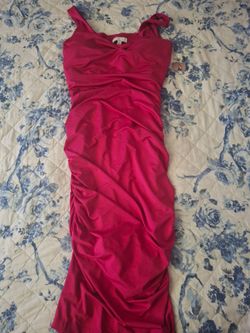 Sofia by Sofia Vergara Pink Ruched Sweetheart Bodycon Midi Dress Stretch S