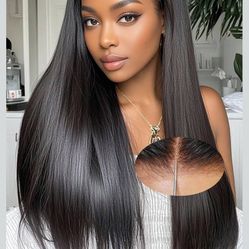 Glueless HD Lace Front Wig Human Hair 220% Density Straight Wig - Pre Plucked Hairline & Bleached Knots, Adjustable Drawstring Easy Wear for Daily 24 