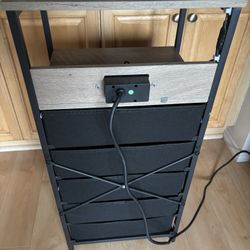 Nightstand With Charging Station LED Lights & 5 Drawers Bed Side Table