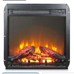 18" Electric Fireplace Insert, Ultra-Thin Fireplace Heater with Log Set & Realistic Flame, Recessed Fireplace with Over Heating Protection, Low Noise,