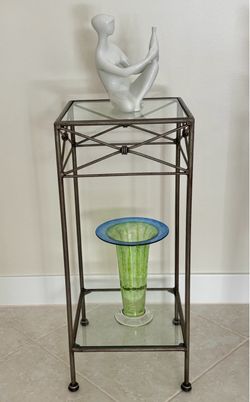 28”h Iron and Glass 2-Shelf Side Table Plant Stand
