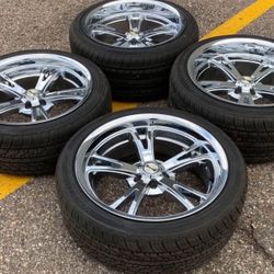 20” DODGE CHARGER CHALLENGER CHRYSLER 300 WE FINANCE CHROME RIDLER RIMS WHEELS TIRES STAGGERED 