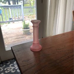 Vintage Frosted Pastel Pink Art Glass Candle Stick Holders