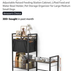 Elevated Dog Bowl Stand with Storage – Adjustable Height, Black & Brown