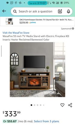 55 Inch TV Media Stand With Electric Fireplace 