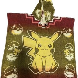 Pokemon Pikachu yellow/ RED Ecuadorian pancho NEW w/ hoodie Kids size 3yrs-9yrs