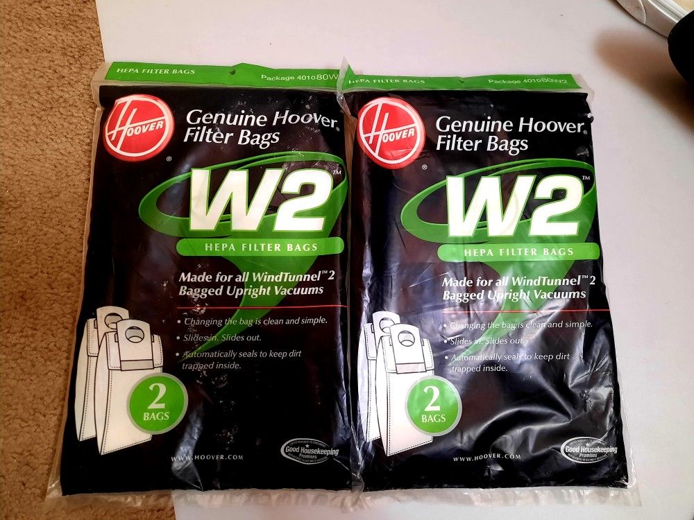 (4)Genuine Hoover W2 Hepa Filter Bags
