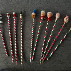 Vintage Holiday Character Collectible Pencils Lot of 10 Santa Elf Snowman