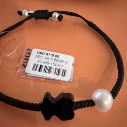 TOUS ONYX & PEARL TIBET BRACELET WITH BEAR MOTIF W/PRESENT BAG 