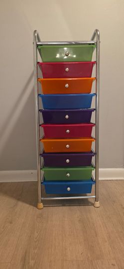 Translucent Multi-Color 10-Drawer Organizer Cart