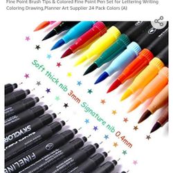 LOBKIN Dual Markers Calligraphy Brush Pen, Dual Tip Pastel Colored Pen Fine Point Brush Tips & Colored Fine Point  24 Pack