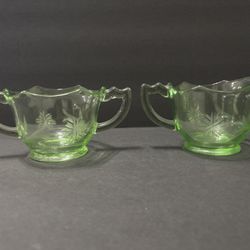 1930s antique uranium glass, sugar and creamer. The sugar is low glow uranium glass!