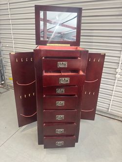 Tall Wooden Jewelry Armoire with Mirror