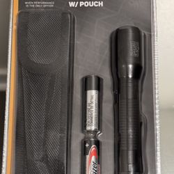 New Mini Flashlight With Black Holder Includes Batteries 
