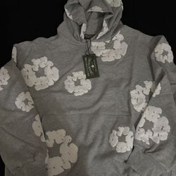 grey denim tear hoodie 