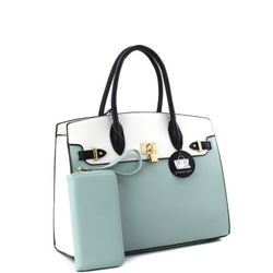 Leather Handbag and Wristlet Wallet Set