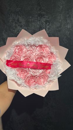 12 Pink Roses Heart Shape With Will You Be My Valentine Ribbon