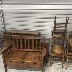Vintage Dining Set – Table, 10 Chairs, Bench & More!