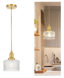 Vintage Pendant Lights for Kitchen with Clear Striped Glass Shade, 6.9 In Brushed Gold Pendant Lights Kitchen Island, Small Kitchen Island Lighting Ad