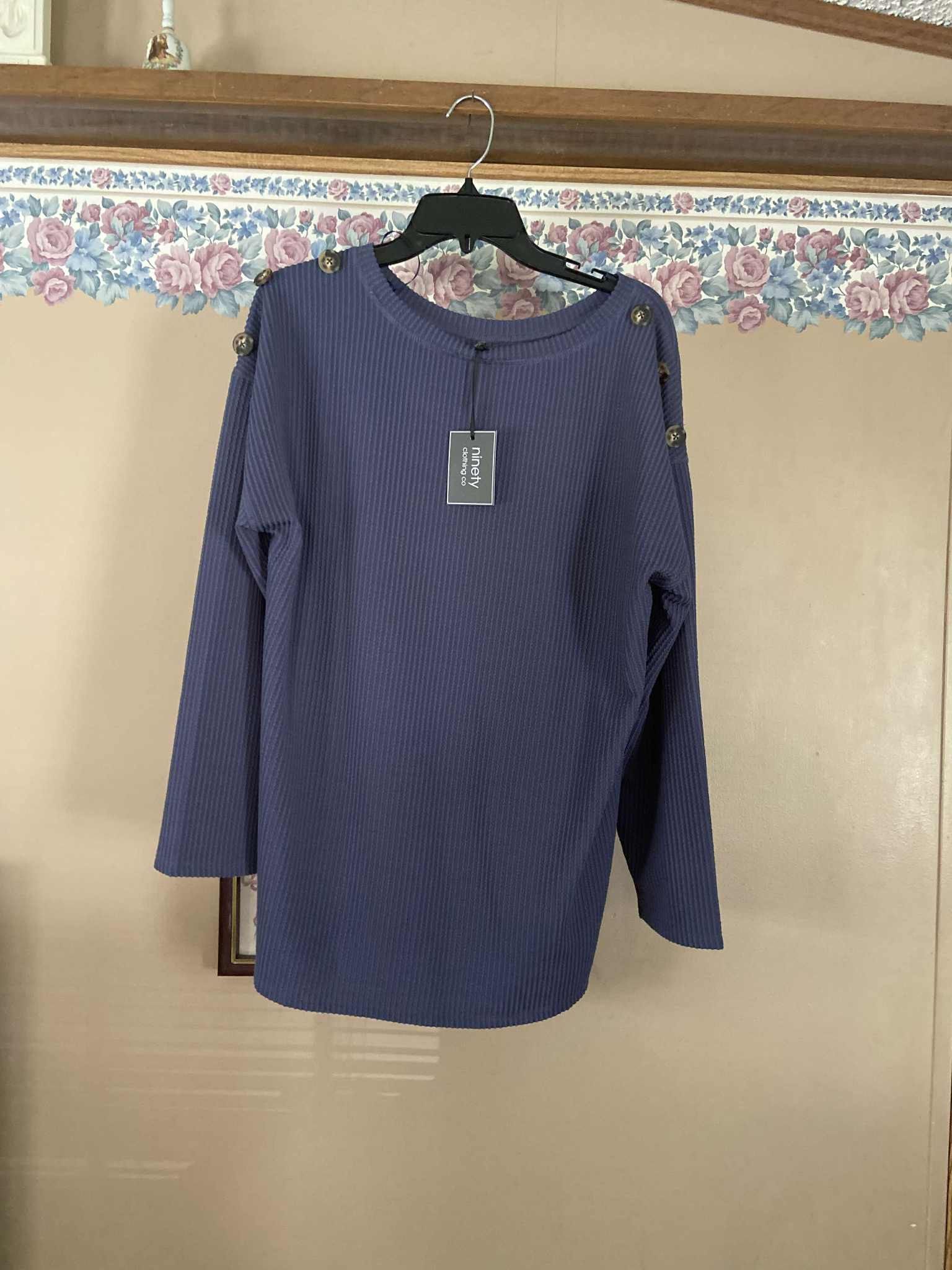 Women’s new ninety clothing company navy ribbed sweater with button details. Size xl