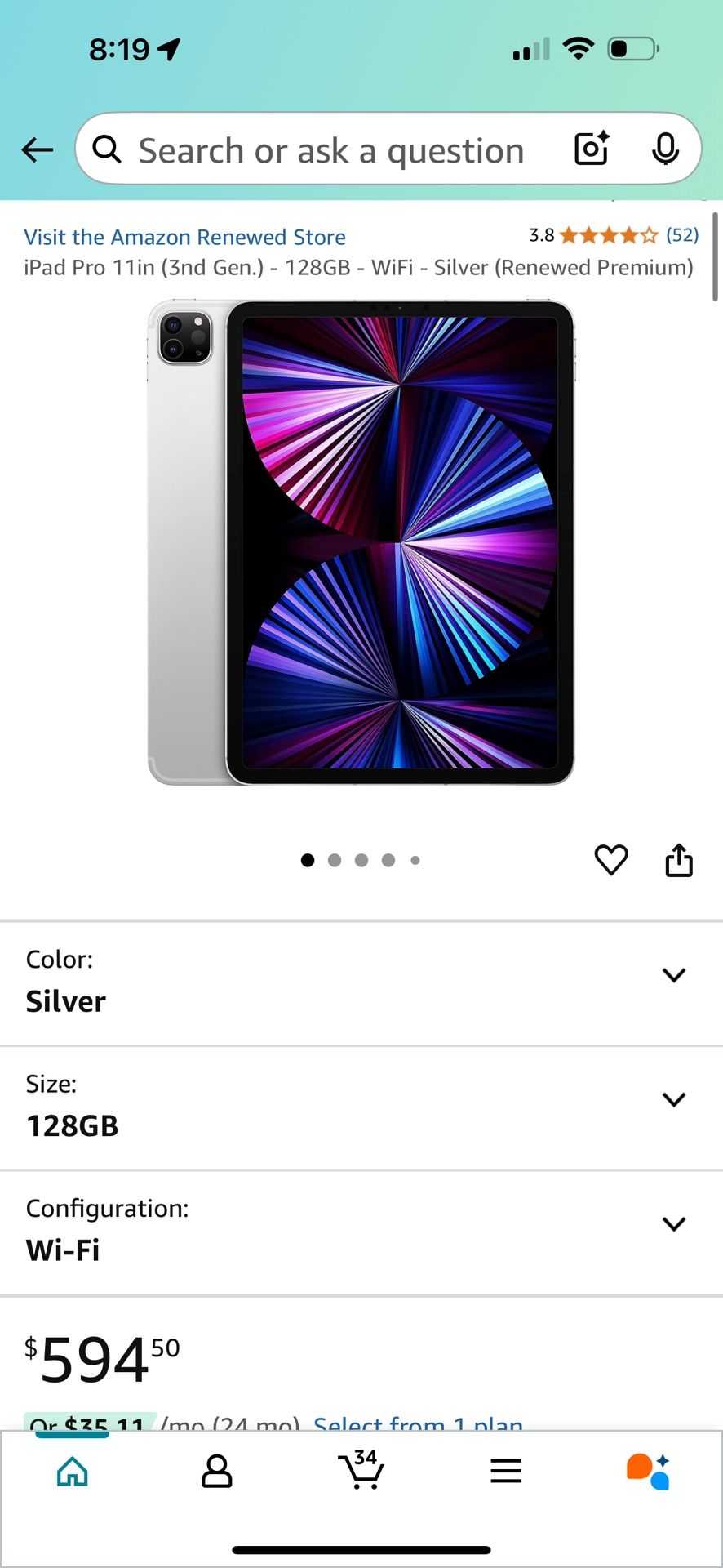 iPad Pro 11in (3nd Gen.) - 128GB - WiFi - Silver (Renewed Premium)