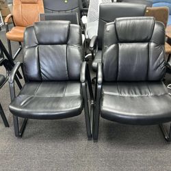 Big & Tall 400 lb. Guest Chair, Leather Reception Chairs with Sled Base and Padded Arm Rest set of 2