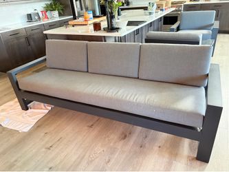 Pottery Barn Malibu Outdoor Metal Sofa with Performance Heather Gray Cushions