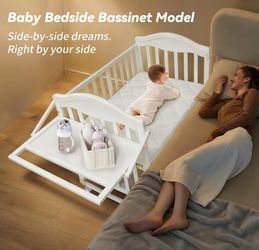Portable Mini Baby Crib - Cunas para Bebes with Changing Shelf and Mattress Included,Wheeled Wood Baby Bassinet,Bassinet Bedside Co Sleeper for Small 