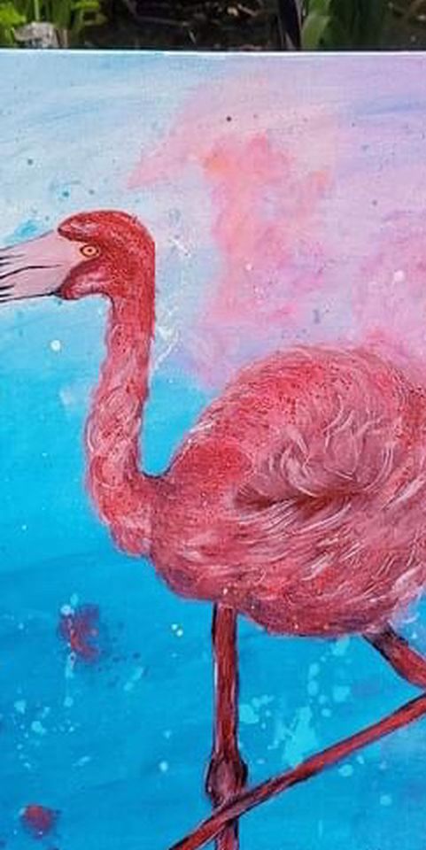 Fancy Flamingo Glitter Painting 16in x 20in