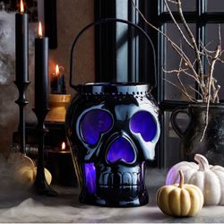 New - Member’s Mark 12” Pre-Lit Ceramic Skeleton Lantern