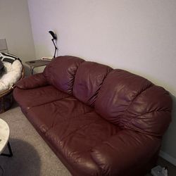 REAL LEATHER BURGUNDY COUCH