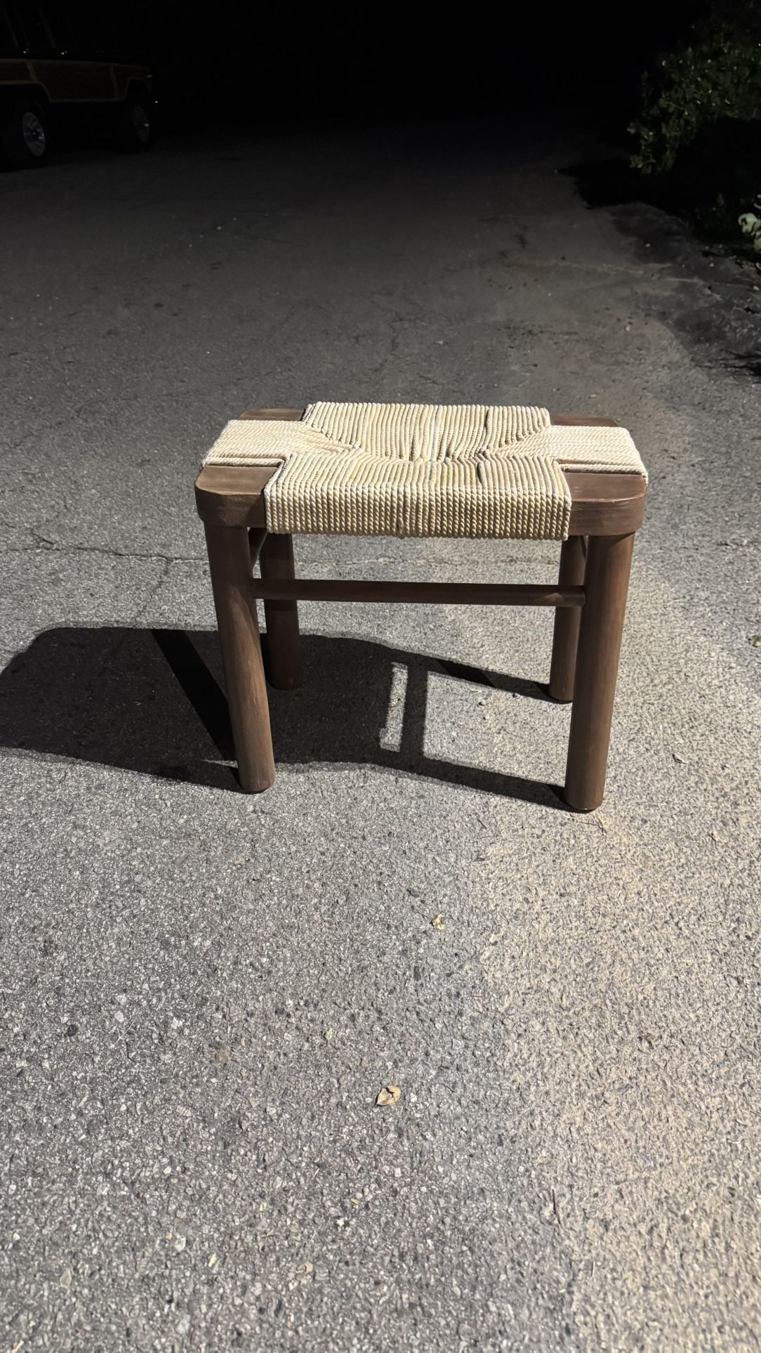 Wooden woven jute footstool