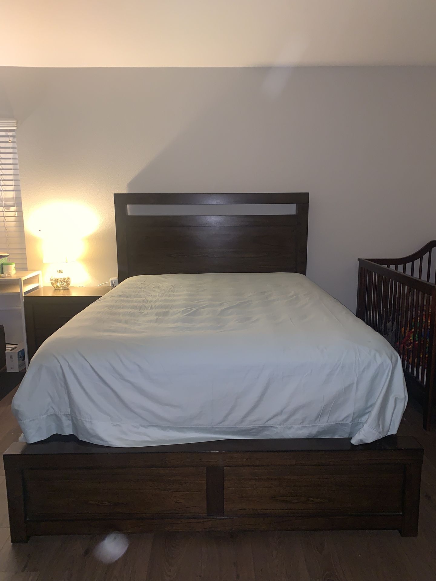 Queen Bed, Mattress With Box springs , Nightstand, Dresser