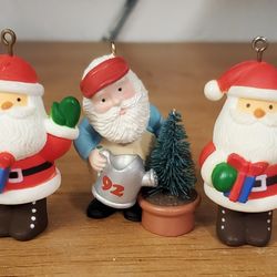Vintage 1978 & 1992 Hallmark Christmas Ornaments "Green Thumb Santa" & 2 "Little Trimmer Santa"
