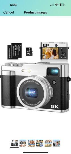 5K Digital Camera for Photography Autofocus 48MP Vlogging Camera for YouTube 16X Digital Zoom Point and Shoot Cameras with SD Card, 2 Batteries, Viewf