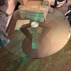 Modern Glass Dining Table + 4 Chairs – Black Geometric Base