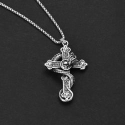 Snake Vintage Cross Pendant Necklace for Men Women