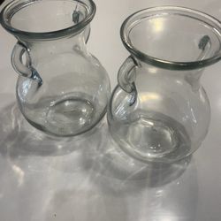 Set Of 2 Matching Glass Vases 6x3 1/2 Inches