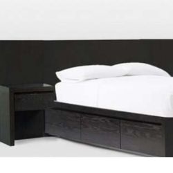 Espresso Wood Queen Wood Bed Frame w Nightstands & 6 Storage Drawers Under Bed
