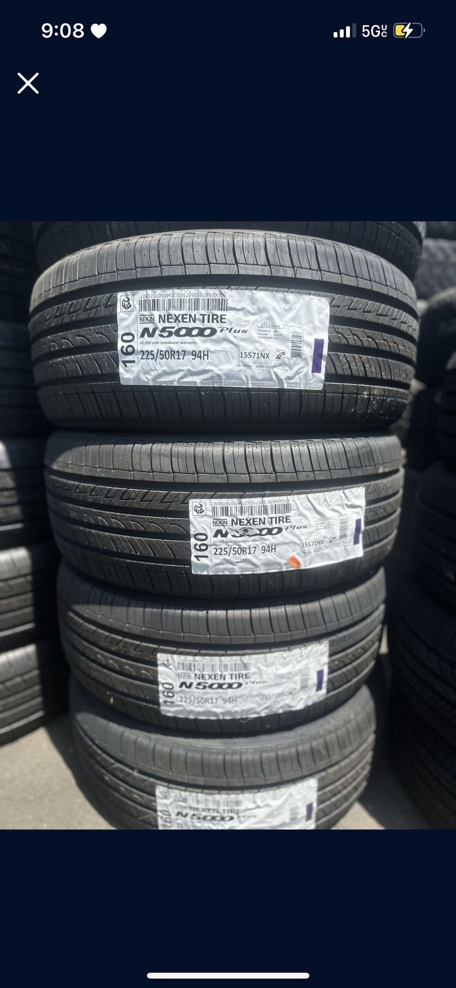 225/50/17 Nexen Set of Tires All four tires installed and balanced included!!