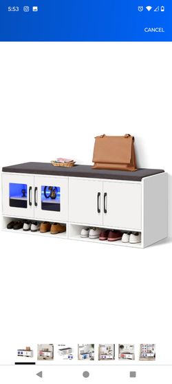 White Shoe Bench Cabinet with LED Display