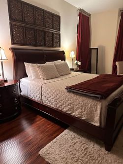 Dark Cherry Wood Sleigh Bed Frame