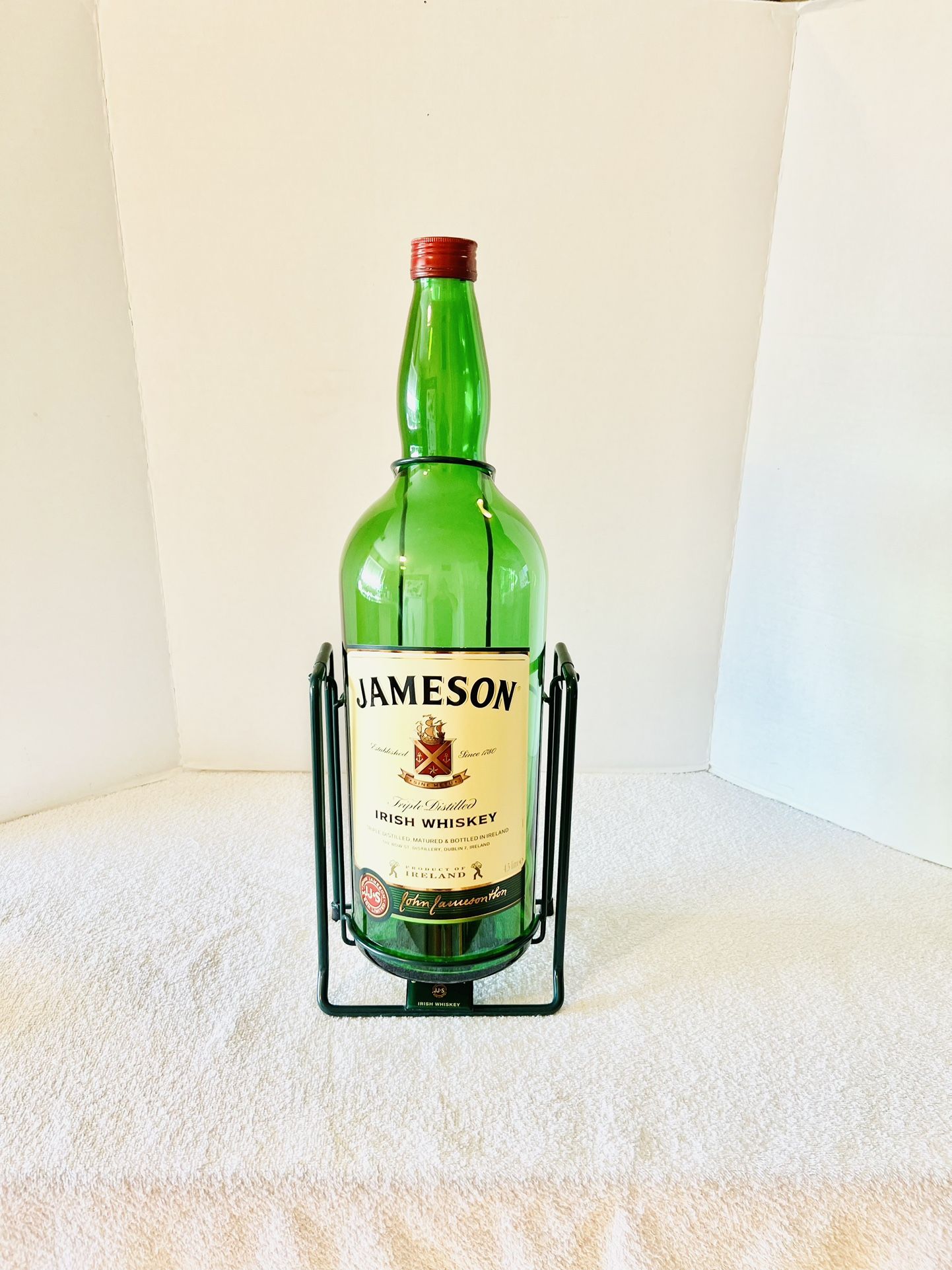 Huge 4.5 Liter EMPTY Jameson Irish Whiskey Bottle On Swing Cradle For Pouring Or Display