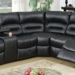 Brand New Black Leather Reclining Sectional Sofa 