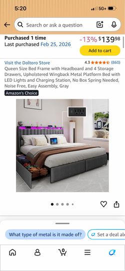 Queen size bed frame with four storage drawers
