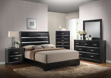 Black & Chrome 5 Piece Bedroom Set - Queen or King (NO CREDIT CHECK FINANCING AVAILABLE)