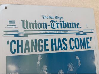 SD Union Tribune — Front Page Obama Election Win November 5, 2008