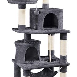  62.2inches Cat Tree Cat Tower Cat Condo with Platform & Hammock, Scratching Posts for Kittens Pet Play House with Plush Perch for Indoor Activity Rel