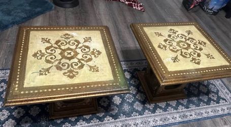 Pair of Vintage Gold Gilt Pedestal End Tables