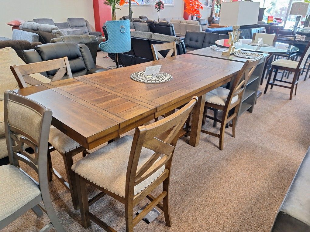 Counter Height Dining Extensión Table 4 Chairs And Bench